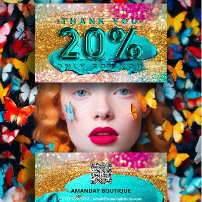 100 Logo QRCODE 20%OFF Code Gold Glitter Holograph