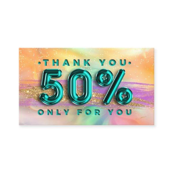 100  Logo QRCODE 50%OFF Thank Teal Holographic