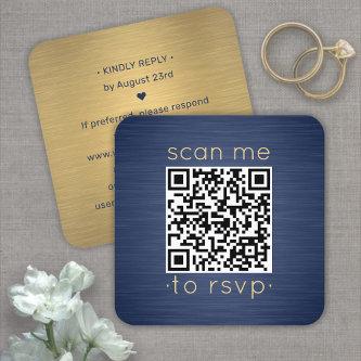 100 Pack QR RSVP Blue and Gold Wedding Enclosure Square