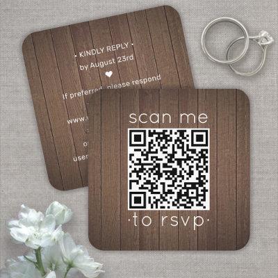 100 Pack QR RSVP Brown Faux Wood Wedding Enclosure Square
