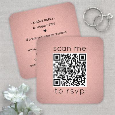 100 Pack QR RSVP Faux Rose Gold Foil Enclosure Square