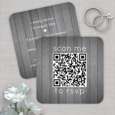 100 Pack QR RSVP Gray Faux Wood Wedding Enclosure Square