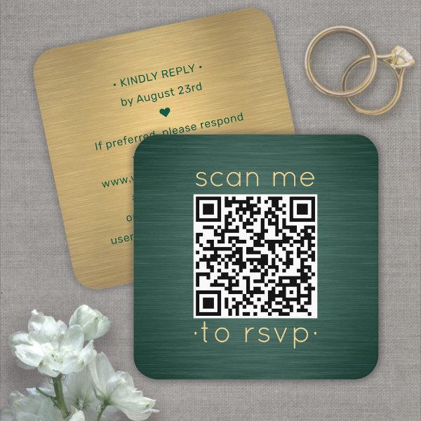 100 Pack QR RSVP Green and Gold Wedding Enclosure Square