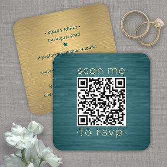 100 Pack QR RSVP Teal and Gold Wedding Enclosure Square