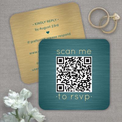 100 Pack QR RSVP Teal and Gold Wedding Enclosure Square