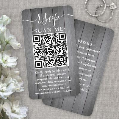 100 Pack QR RSVP Wedding Gray Faux Wood Enclosure