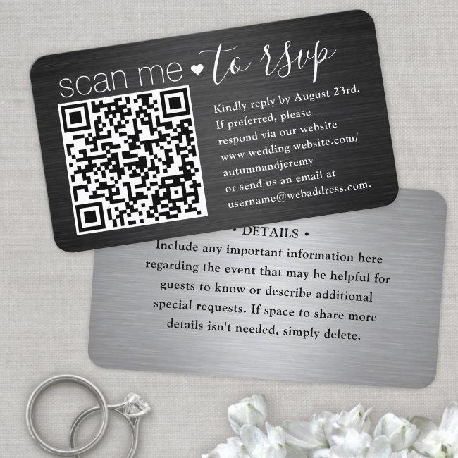 100 Pack Scan Me QR RSVP Black and Silver Wedding