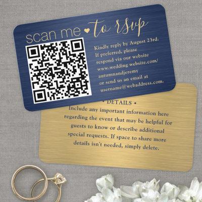 100 Pack Scan Me QR RSVP Blue and Gold Wedding