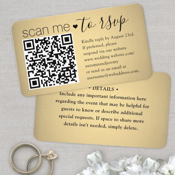 100 Pack Scan Me QR RSVP Faux Gold Foil Enclosure