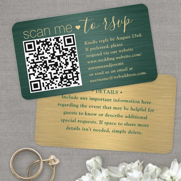100 Pack Scan Me QR RSVP Green and Gold Wedding