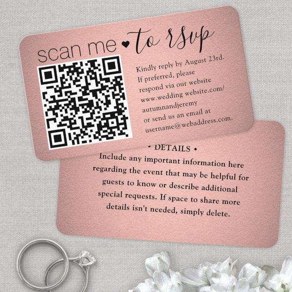 100 Pack Scan Me QR RSVP Pink Faux Foil Enclosure