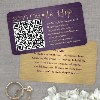 100 Pack Scan Me QR RSVP Purple and Gold Wedding
