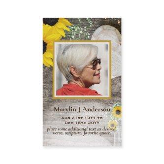 100x Rustic Sunflowers  PHOTO Prayer Memorial Card