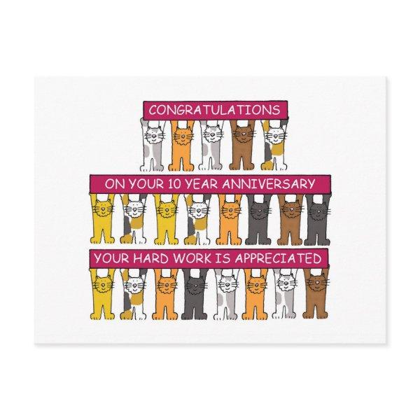 10 Year Work Anniversary Cartoon Cats Postcard