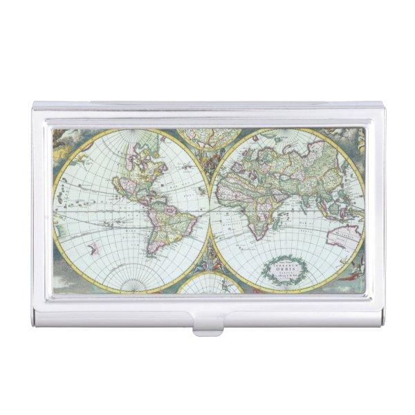 17th Century Antique World Map, Frederick De Wit Case For