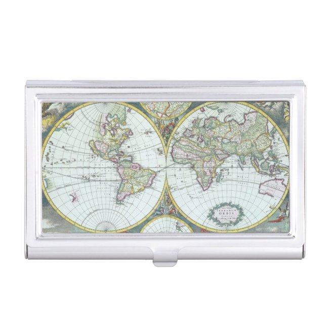 17th Century Antique World Map, Frederick De Wit Case For