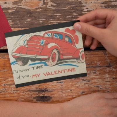 1950's Vintage Red Classic Car Valentine Holiday Postcard