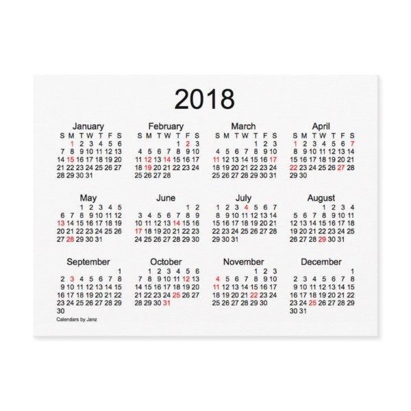 2018 Holiday Mini Calendar by Janz Postcard