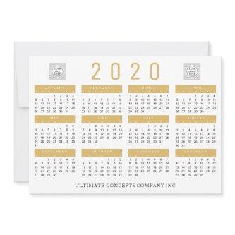 2020 Calendar Company Logo and Name Gold Holiday Card