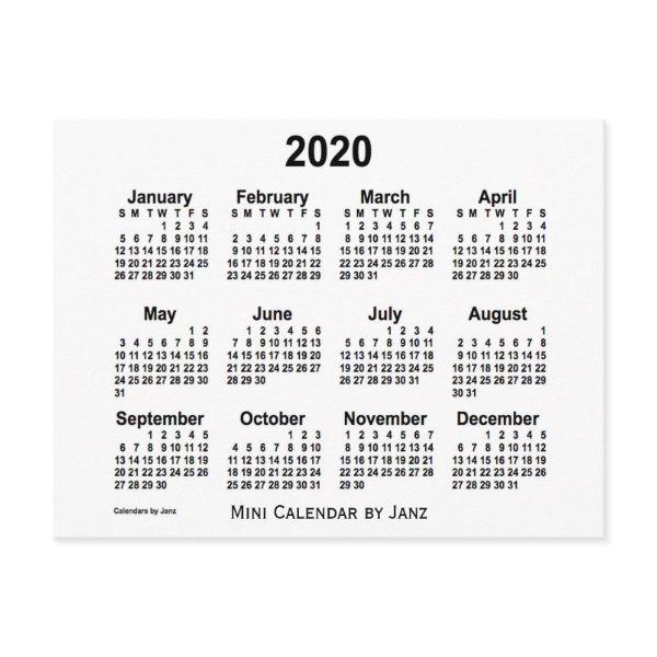2020 White Mini Calendar by Janz Postcard