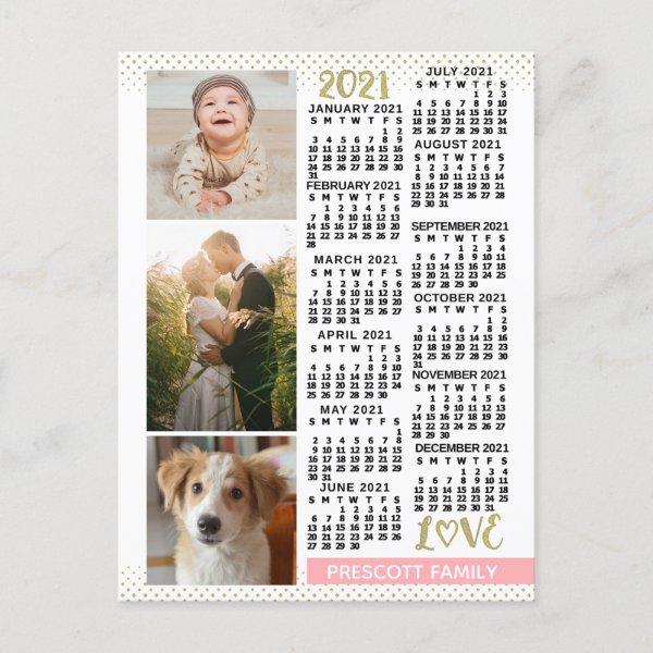 2021 Calendar Blush Pink Gold Family Photo Collage Postcard