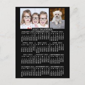 2021 Year Monthly Calendar Black | Photo Template Postcard