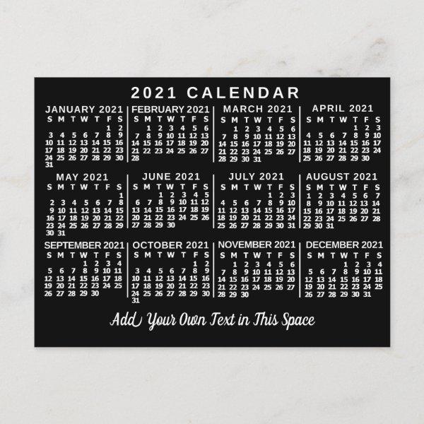 2021 Year Monthly Calendar Classic Black and White Postcard