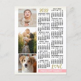 2022 Calendar Blush Pink Gold Family Photo Collage Postcard