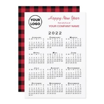 2022 Calendar Business Logo Red Black Gingham  Holiday Card