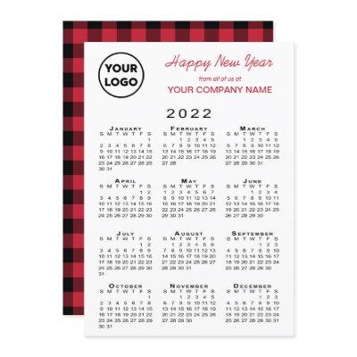2022 Calendar Business Logo Red Black Gingham  Holiday Card