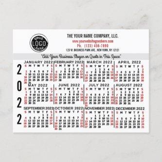 2022 Calendar Custom Business Logo Name White Easy Postcard