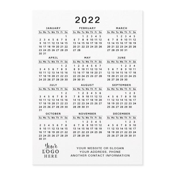 2022 Calendar Full Year White Black Simple Minimal Program
