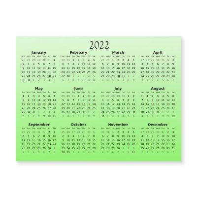 2022 Mini Calendar Magnetic Green Ombre Magnetic Invitation