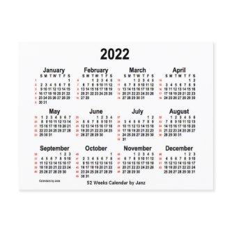 2022 White 52 Weeks Calendar by Janz Postcard