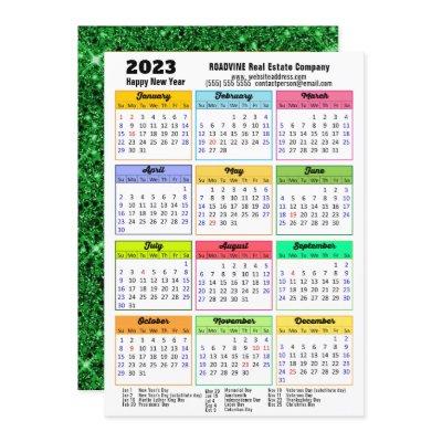 2023 Calendar Black Green Glitter Corporate Photo Holiday Card