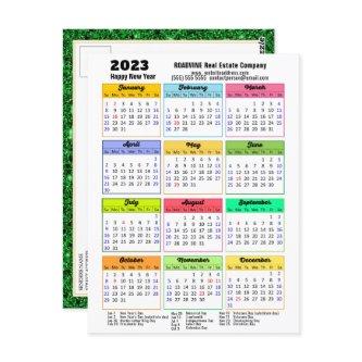 2023 Calendar Black Script Green Glitter Corporate Postcard