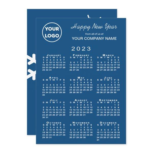 2023 Calendar Business Logo Blue Snowflake Holiday Card