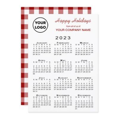 2023 Calendar Business Logo Red White Gingham Holiday Card