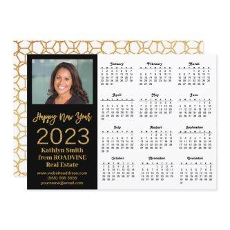 2023 Calendar Business Modern Gold Script Photo Holiday Card