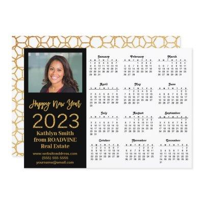 2023 Calendar Business Modern Gold Script Photo Holiday Card