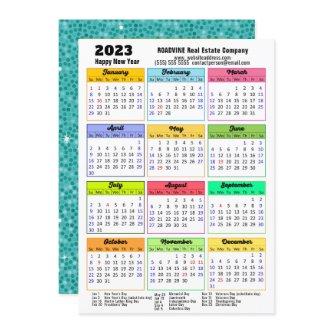 2023 Calendar Green Glitter Modern Business Photo Holiday Card