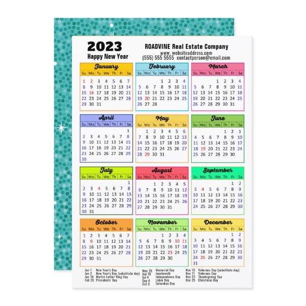 2023 Calendar Green Glitter Modern Business Photo Holiday Card