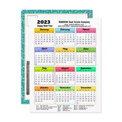 2023 Calendar Green Glitter Modern Business Photo Postcard