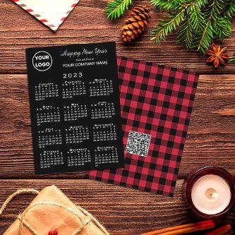 2023 Calendar Logo QR Code Red Black Buffalo Check Holiday Card