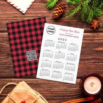 2023 Calendar Logo QR Code Red Black Gingham Check Holiday Card