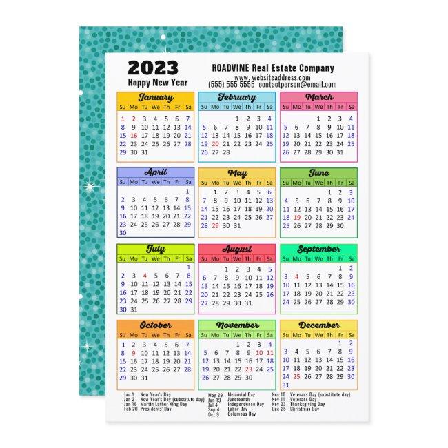 2023 Calendar Mint Green Glitter Modern Business Holiday Card