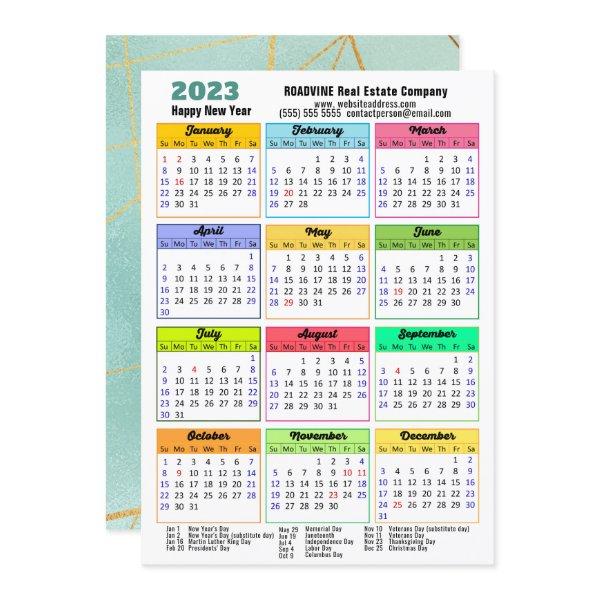 2023 Calendar Mint Green Stripes Modern Corporate Holiday Card