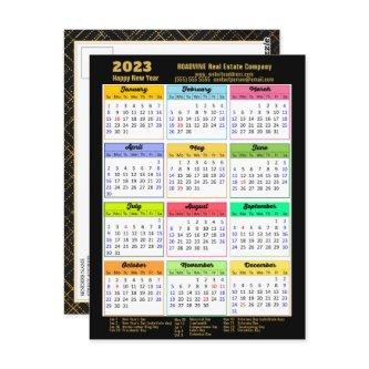2023 Calendar Modern Black Gold Script Business Postcard