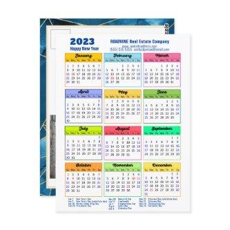 2023 Calendar Modern Geometric Blue Business Photo Postcard
