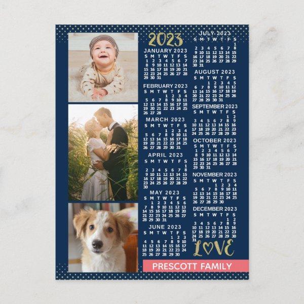 2023 Calendar Navy Coral Gold Family Photo Collage Postcard